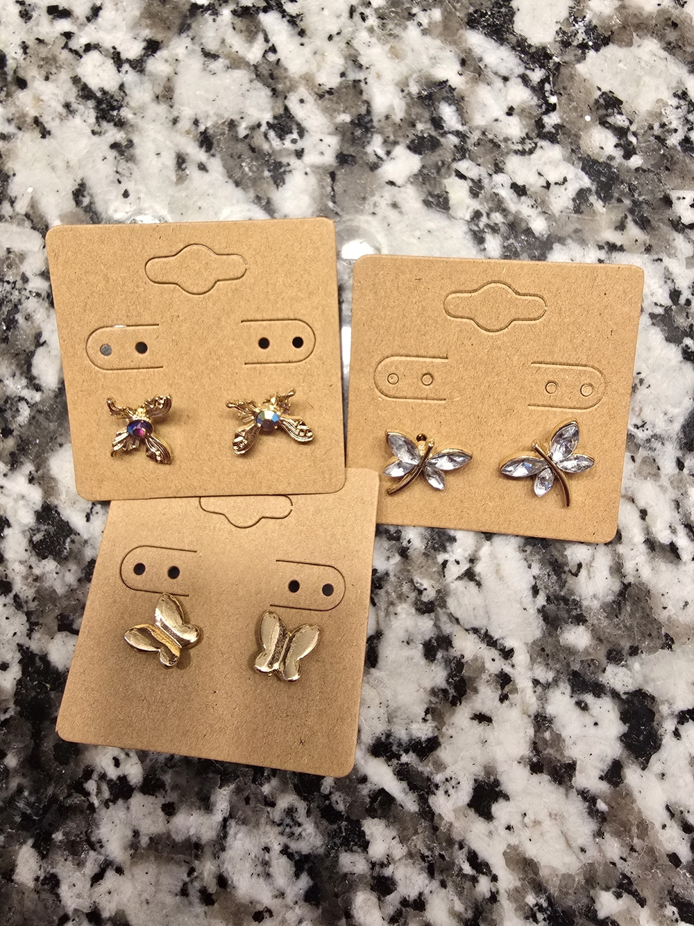 Butterfly Stud Earrings - Gold Tone (3 Pairs)